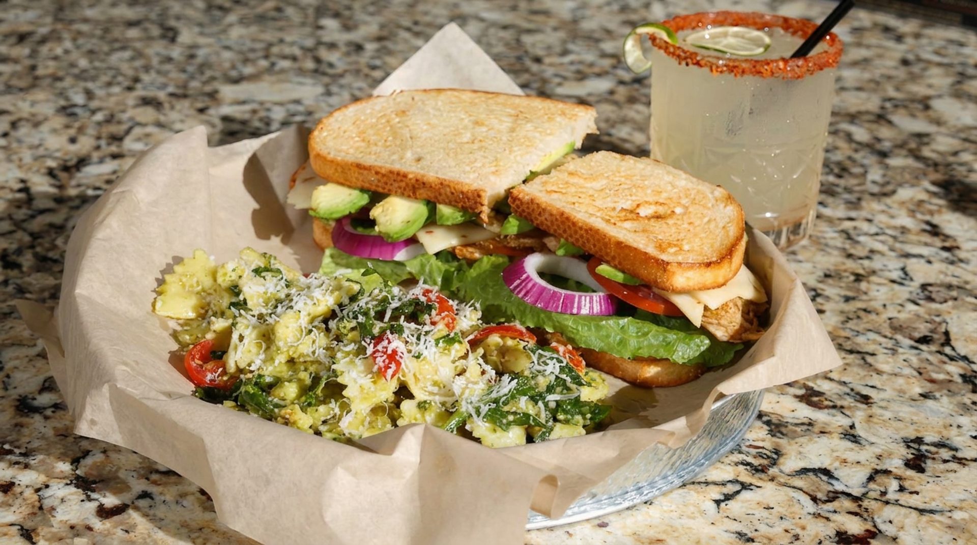 Sandwiches and margaritas
